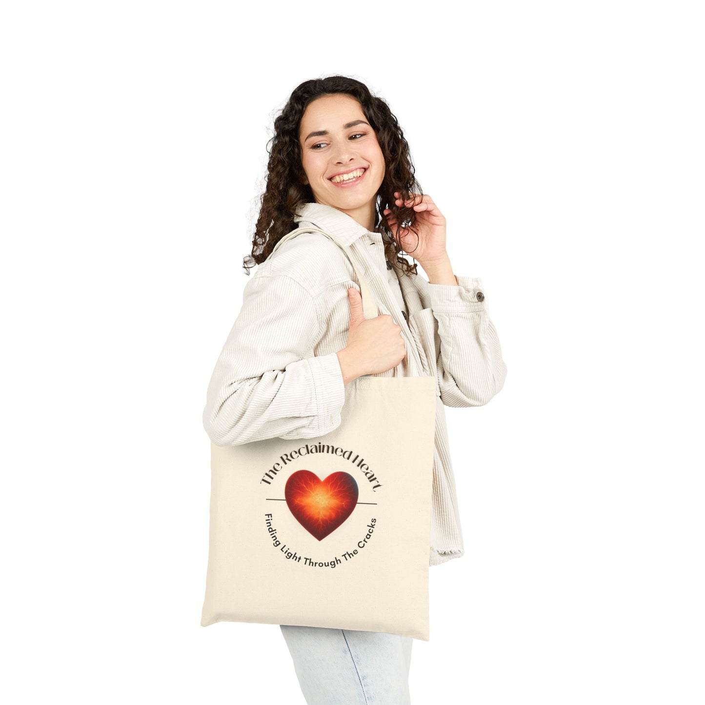 Heartfelt Cotton Canvas Tote Bag, Eco-Friendly Shopping Bag, Gift for Her, Reclaimed Heart Design, Reusable Tote for Any Occasion