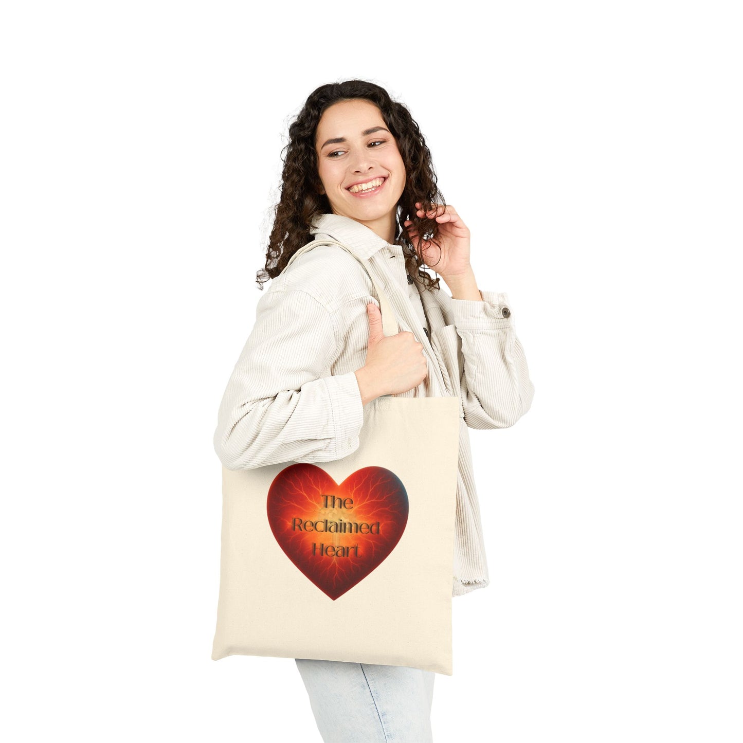 Heartfelt Cotton Canvas Tote Bag, Eco-Friendly Shopping Bag, Gift for Her, Reclaimed Heart Design, Reusable Tote for Any Occasion